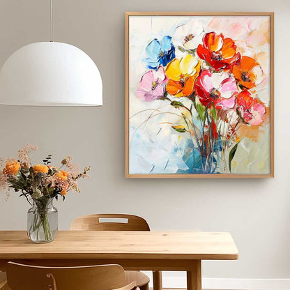 Vibrant Colorful Flower Bouquet Oil Painting for Home Decor and Art Lovers