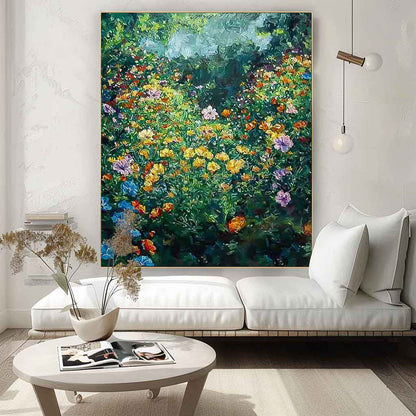 Vibrant Floral Garden Oil Painting for Home Decor and Art Lovers