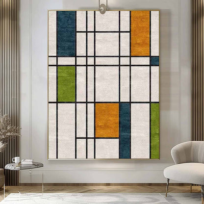 Vibrant Geometric Oil Painting for Modern Abstract Home Decor