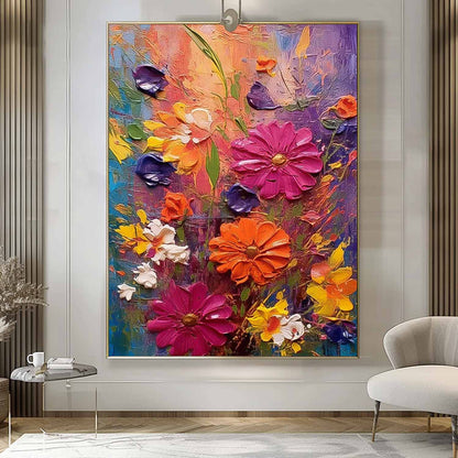 Vibrant Floral Oil Painting on Canvas - Colorful Nature Wall Art Decor
