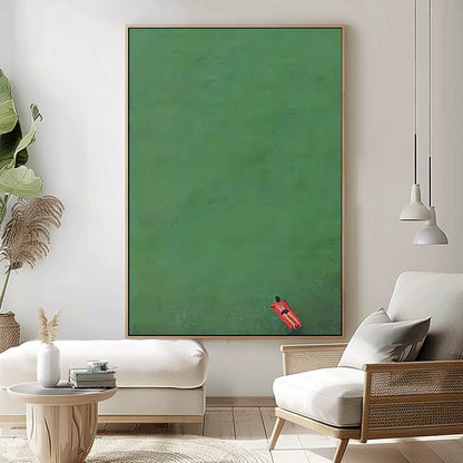 Serene Minimalist Oil Painting of a Figure in Tranquil Green Waters