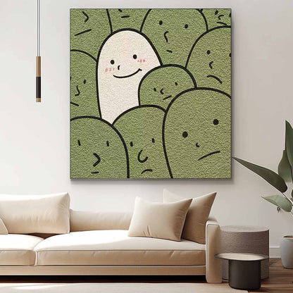 Unique Minimalist Oil Painting of Happy Character in a Crowd