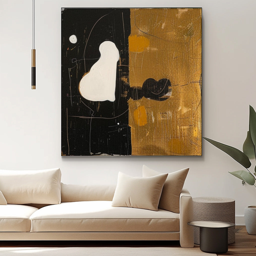 Contemporary Black and Gold Abstract Oil Painting for Modern Home Decor