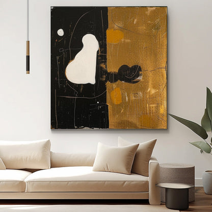 Contemporary Black and Gold Abstract Oil Painting for Modern Home Decor