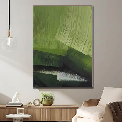 Modern Minimalist Green Abstract Oil Painting for Contemporary Home Decor