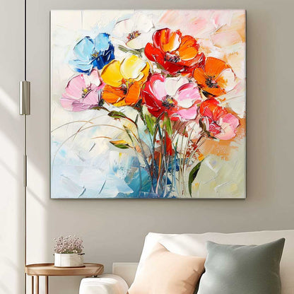 Vibrant Colorful Flower Bouquet Oil Painting for Home Decor and Art Lovers
