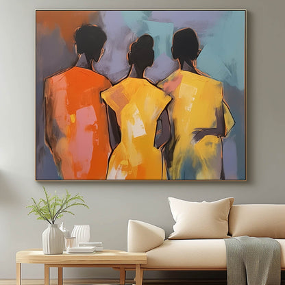Abstract Oil Painting of Three Figures with Vibrant Colors