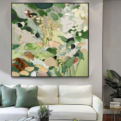 Delicate Floral Oil Painting for Elegant Home Decor in Soft Green Tones