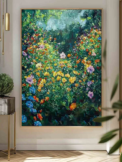 Vibrant Floral Garden Oil Painting for Home Decor and Art Lovers