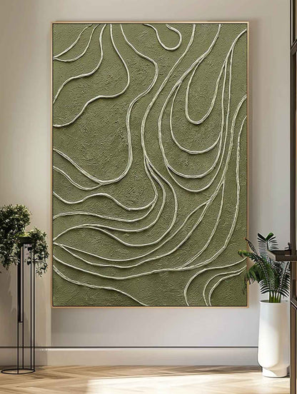 Abstract Green Textured Oil Painting for Modern Minimalist Home Decor