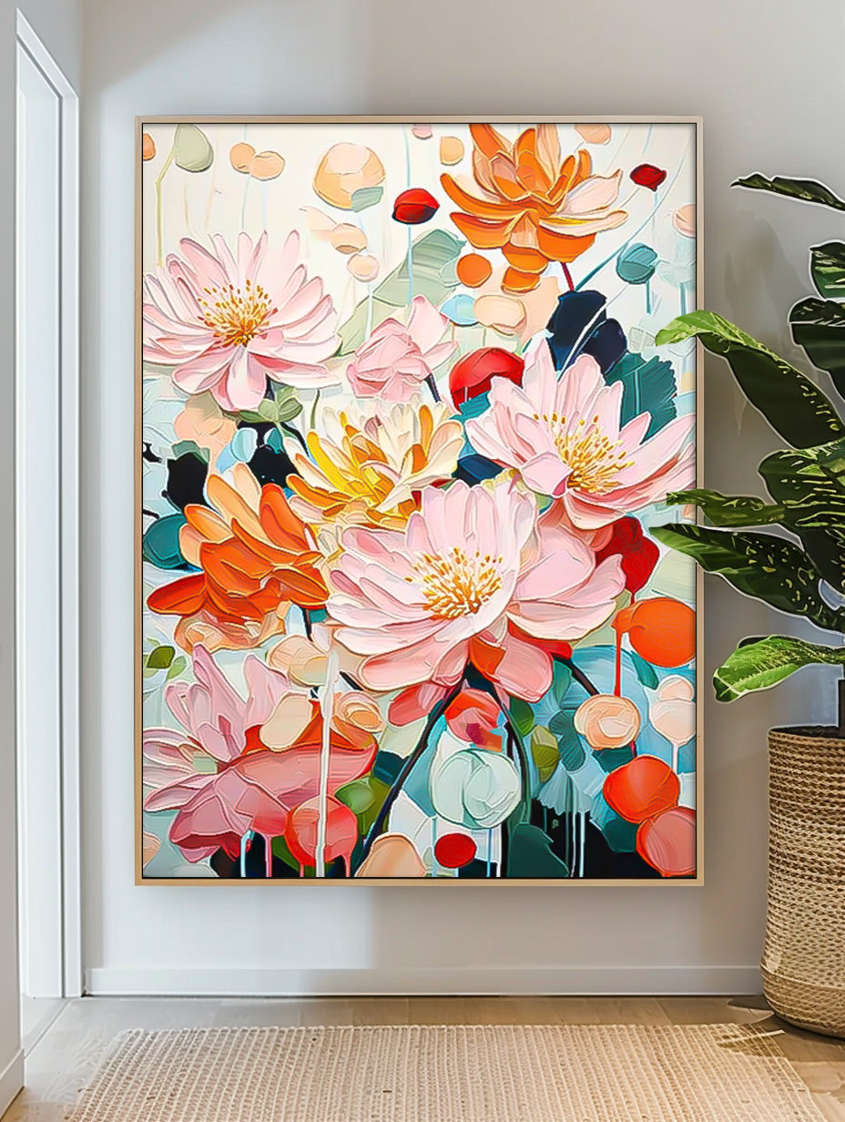 Vibrant Floral Oil Painting - Colorful Canvas Art for Home Decor and Wall Gallery