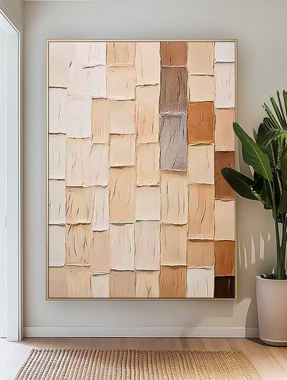 Abstract Geometric Oil Painting in Earthy Tones for Modern Home Decor