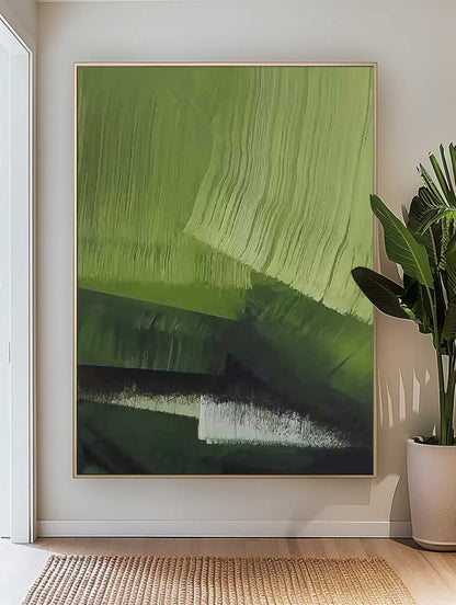 Modern Minimalist Green Abstract Oil Painting for Contemporary Home Decor
