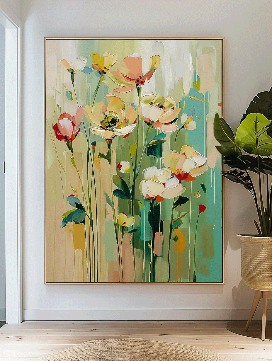 Vibrant Floral Oil Painting for Home Décor – Colorful Flower Art Canvas