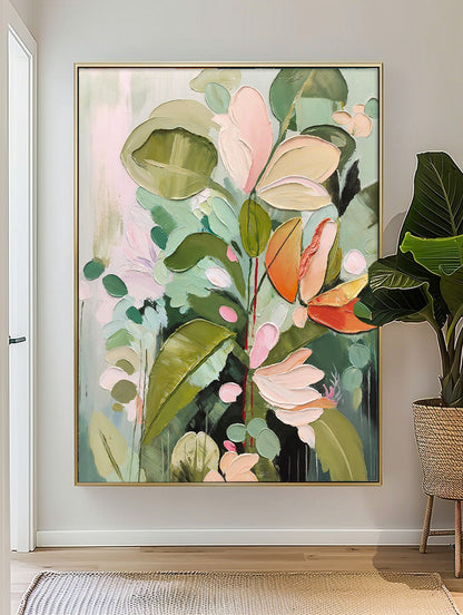 Vibrant Floral Oil Painting on Canvas - Contemporary Botanical Home Decor