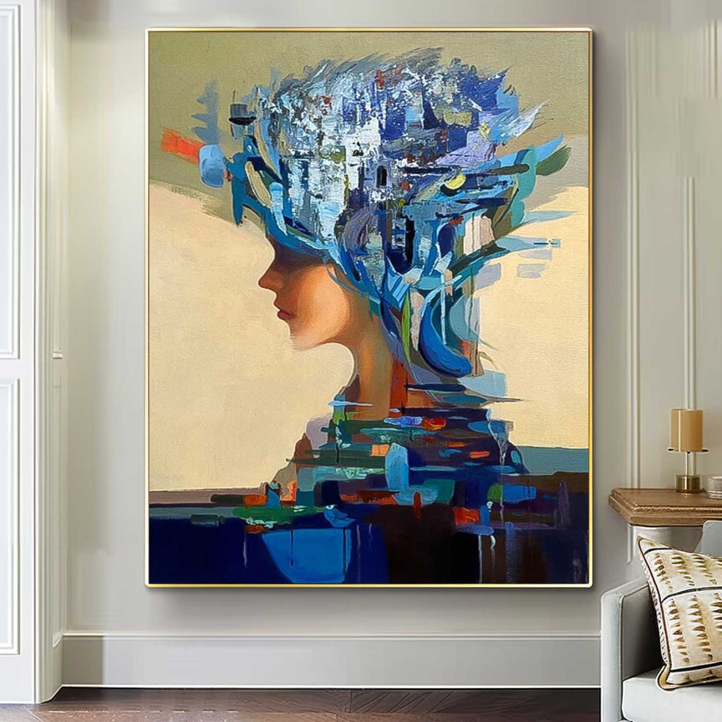 Abstract Woman's Profile Oil Painting with Vibrant Colors and Artistic Flair