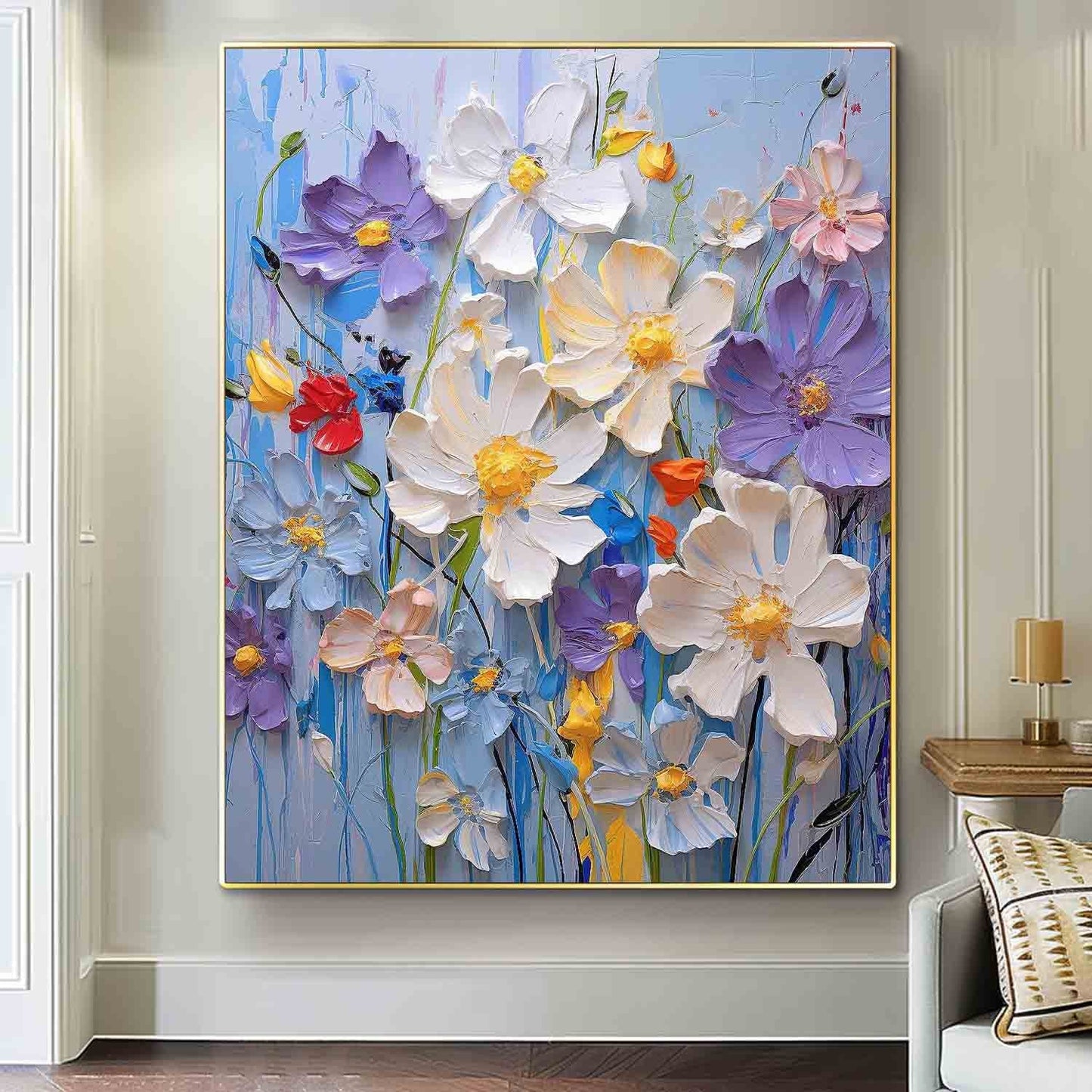 Vibrant Floral Oil Painting on Canvas - Colorful Flower Garden Art