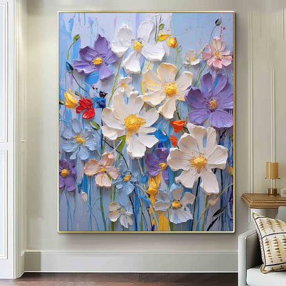 Vibrant Floral Oil Painting on Canvas - Colorful Flower Garden Art