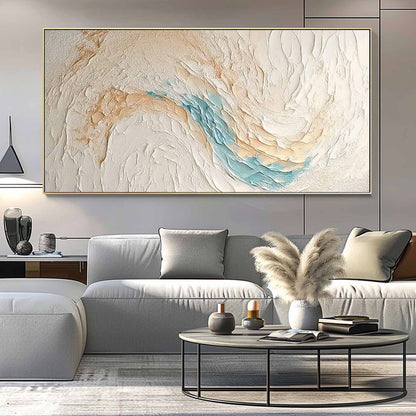 Coastal Serenity: Abstract Oil Painting of Beach Waves and Ocean Tones