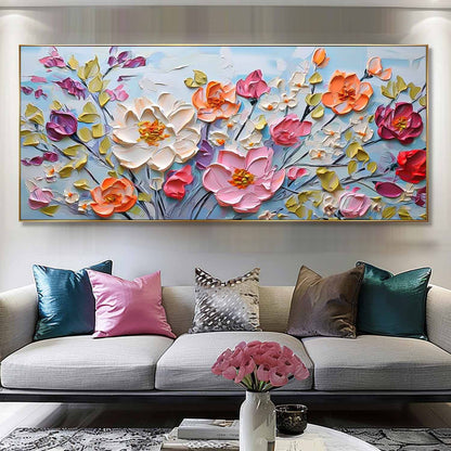 Vibrant Floral Oil Painting - Colorful Modern Canvas Art for Home Decor