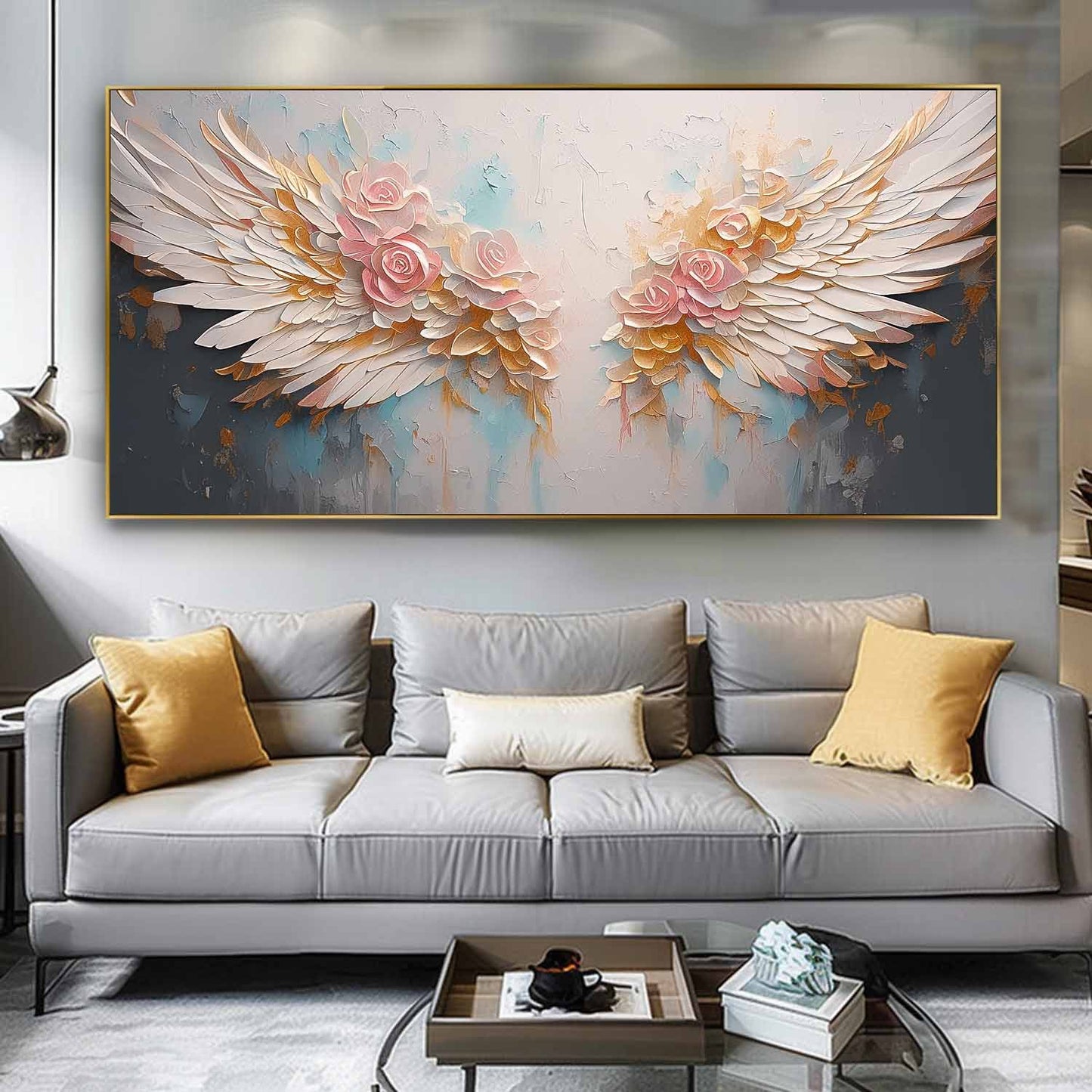 Elegant Winged Roses Oil Painting for Floral Home Decor