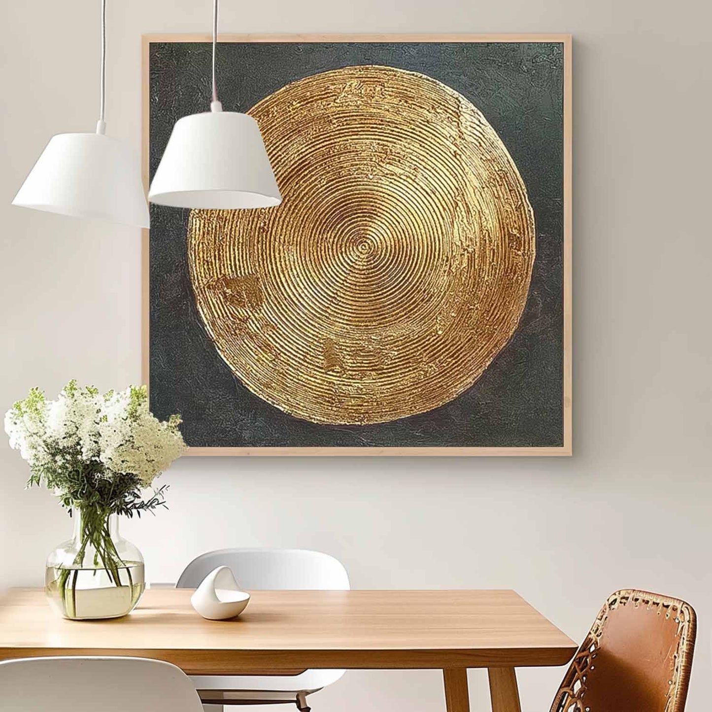 Elegant Gold Circular Texture Oil Painting for Modern Minimalist Decor