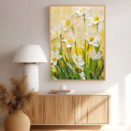 Bright White Floral Oil Painting for Home Decor and Art Collectors