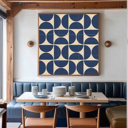Navy and Beige Geometric Canvas Art for Modern Minimalist Interiors