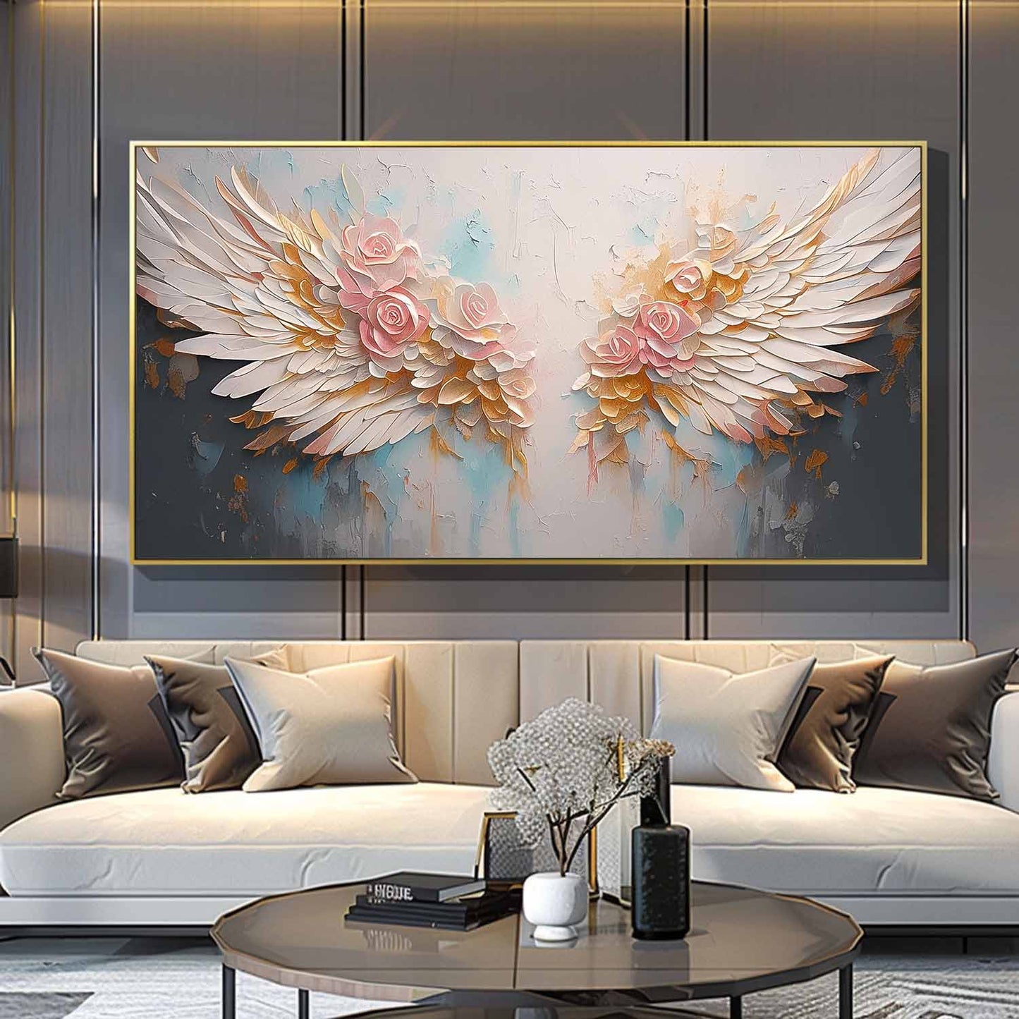Elegant Winged Roses Oil Painting for Floral Home Decor