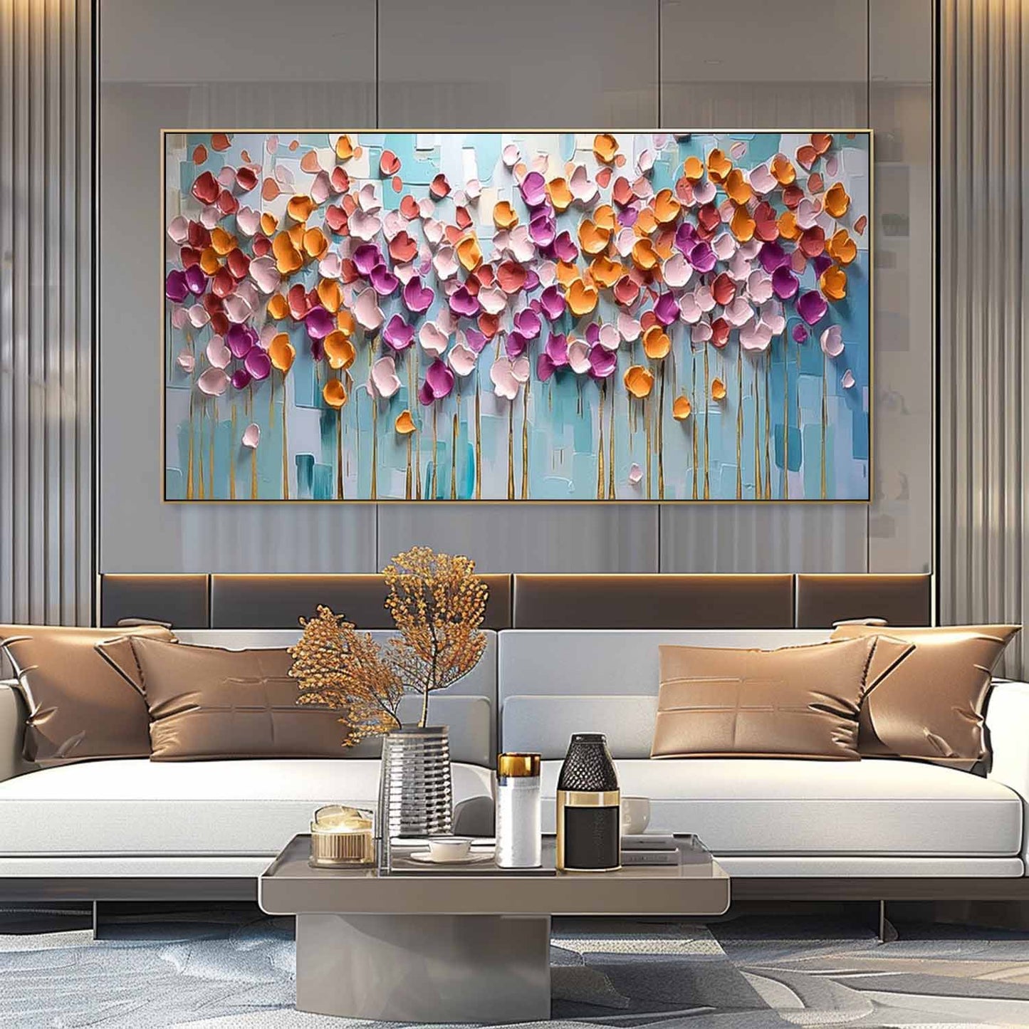 Vibrant Flower Oil Painting for Home Decor | Colorful Floral Canvas Art
