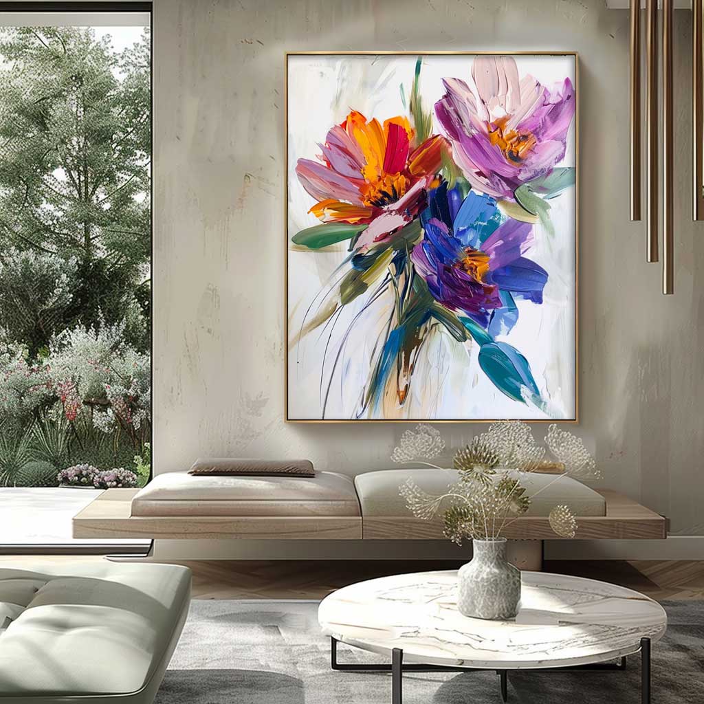 Vibrant Flower Bouquet Oil Painting for Home Decoration and Wall Art