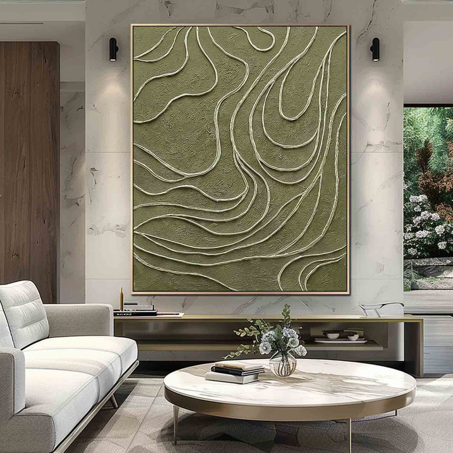 Abstract Green Textured Oil Painting for Modern Minimalist Home Decor