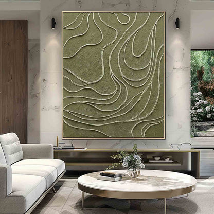 Abstract Green Textured Oil Painting for Modern Minimalist Home Decor