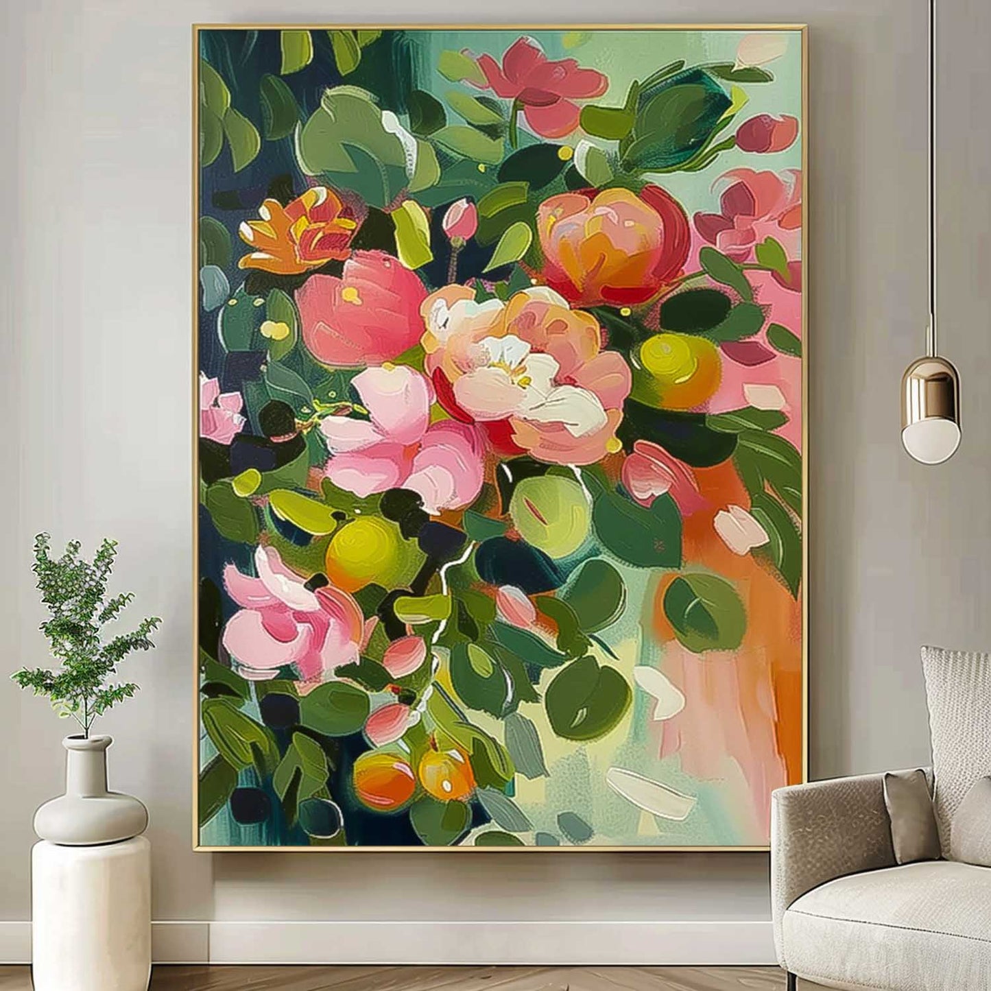 Vibrant Floral Oil Painting for Home Decor - Colorful Blossoms in Bloom