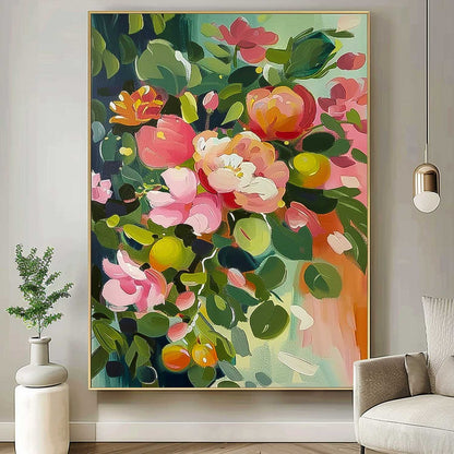 Vibrant Floral Oil Painting for Home Decor - Colorful Blossoms in Bloom