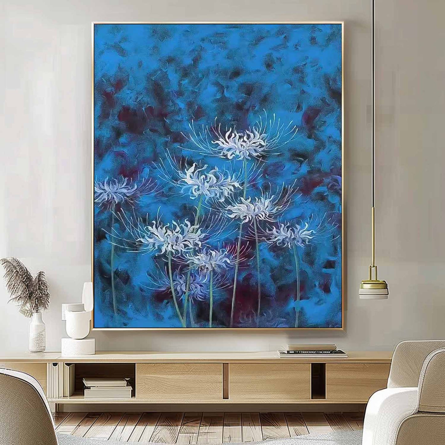 Vibrant Blue Floral Oil Painting for Elegant Home Decor