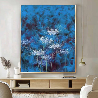 Vibrant Blue Floral Oil Painting for Elegant Home Decor