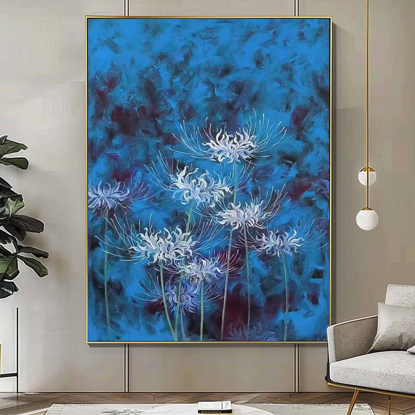 Vibrant Blue Floral Oil Painting for Elegant Home Decor