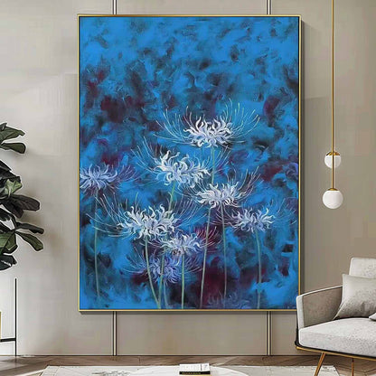 Vibrant Blue Floral Oil Painting for Elegant Home Decor