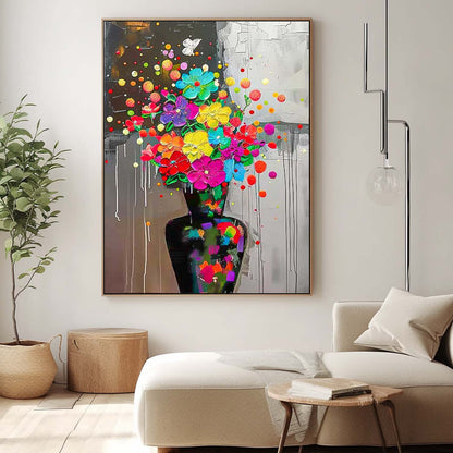 Vibrant Floral Oil Painting on Canvas - Colorful Bouquet Home Decor Art