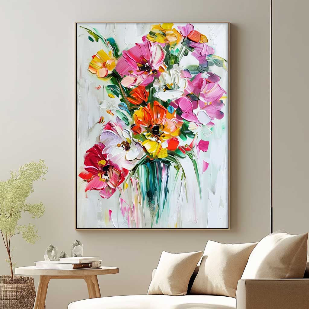 Vibrant Floral Bouquet Oil Painting for Home Decor and Gift Ideas