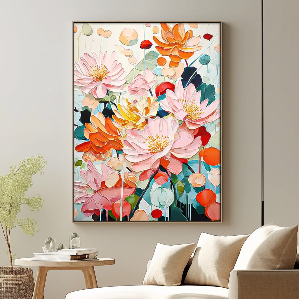 Vibrant Floral Oil Painting - Colorful Canvas Art for Home Decor and Wall Gallery