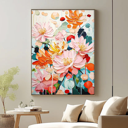 Vibrant Floral Oil Painting - Colorful Canvas Art for Home Decor and Wall Gallery