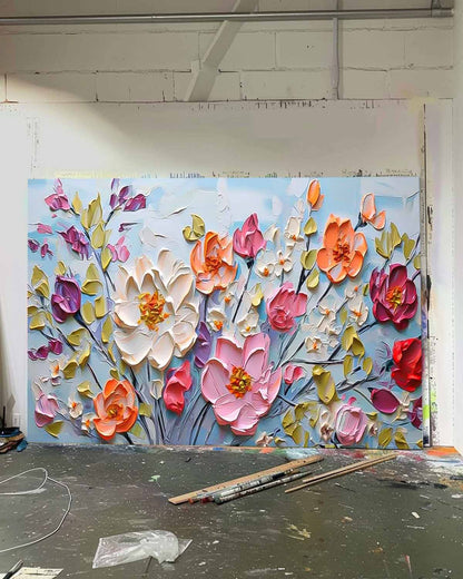 Vibrant Floral Oil Painting - Colorful Modern Canvas Art for Home Decor