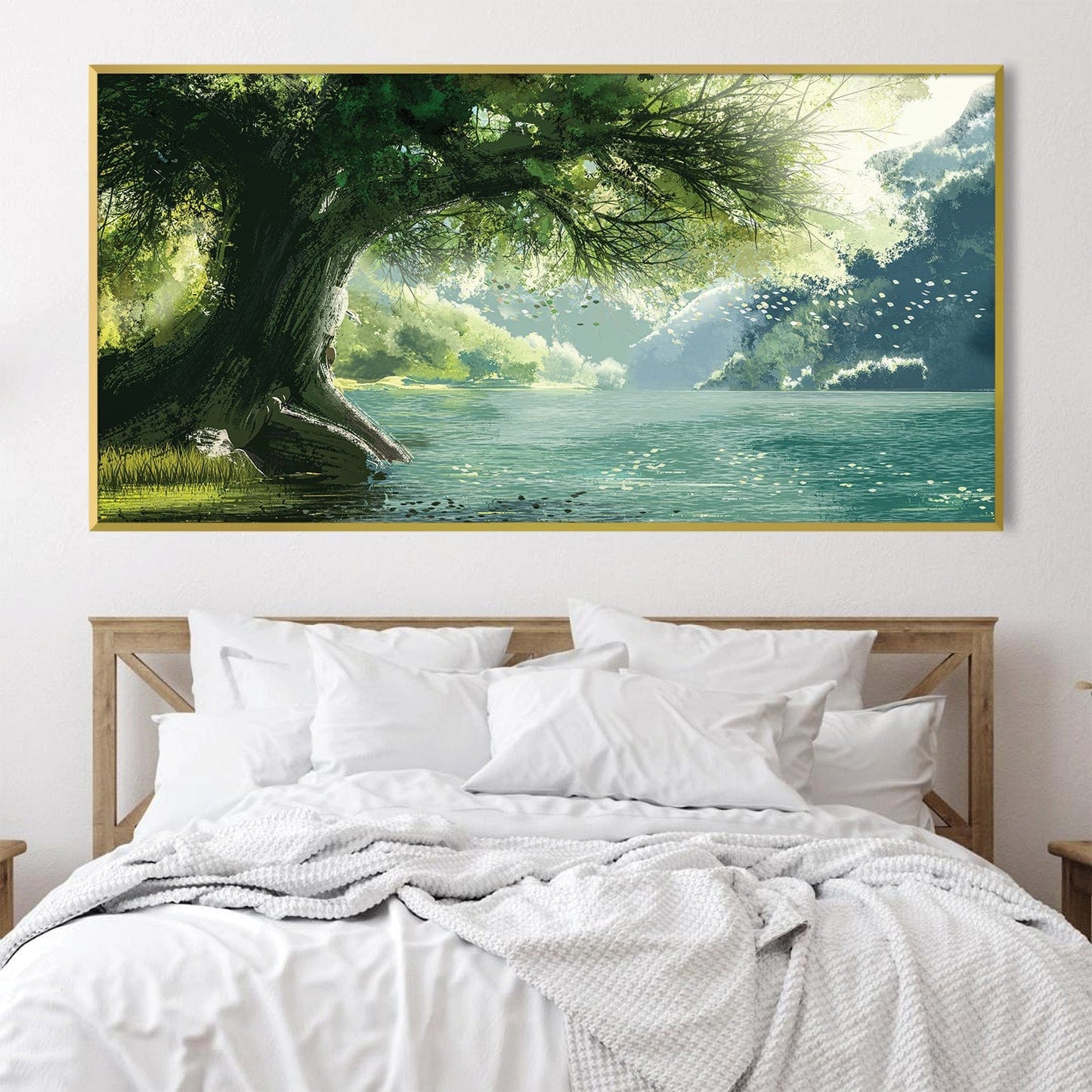 Tranquil Willow Tree Oil Painting Over Serene Waterscape