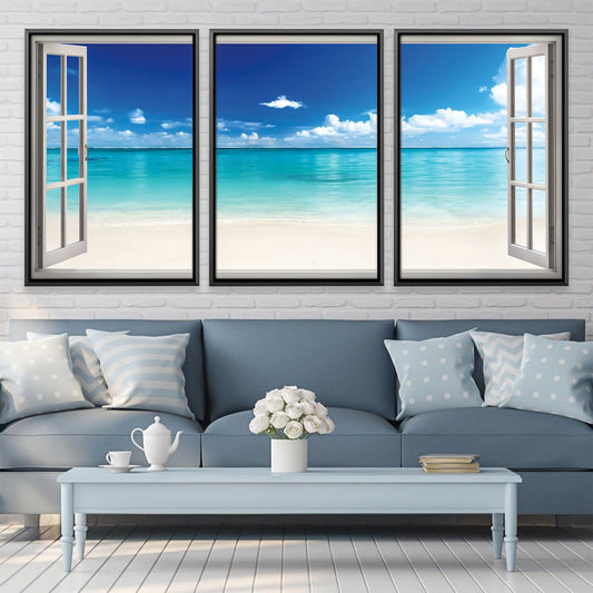 Tranquil Beach View Oil Painting - Coastal Serenity Wall Art