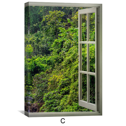 Serene Waterfall View Through Open Window Oil Painting