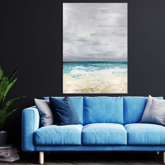 Serene Coastal Seascape Oil Painting - Ocean Waves and Tranquil Skies
