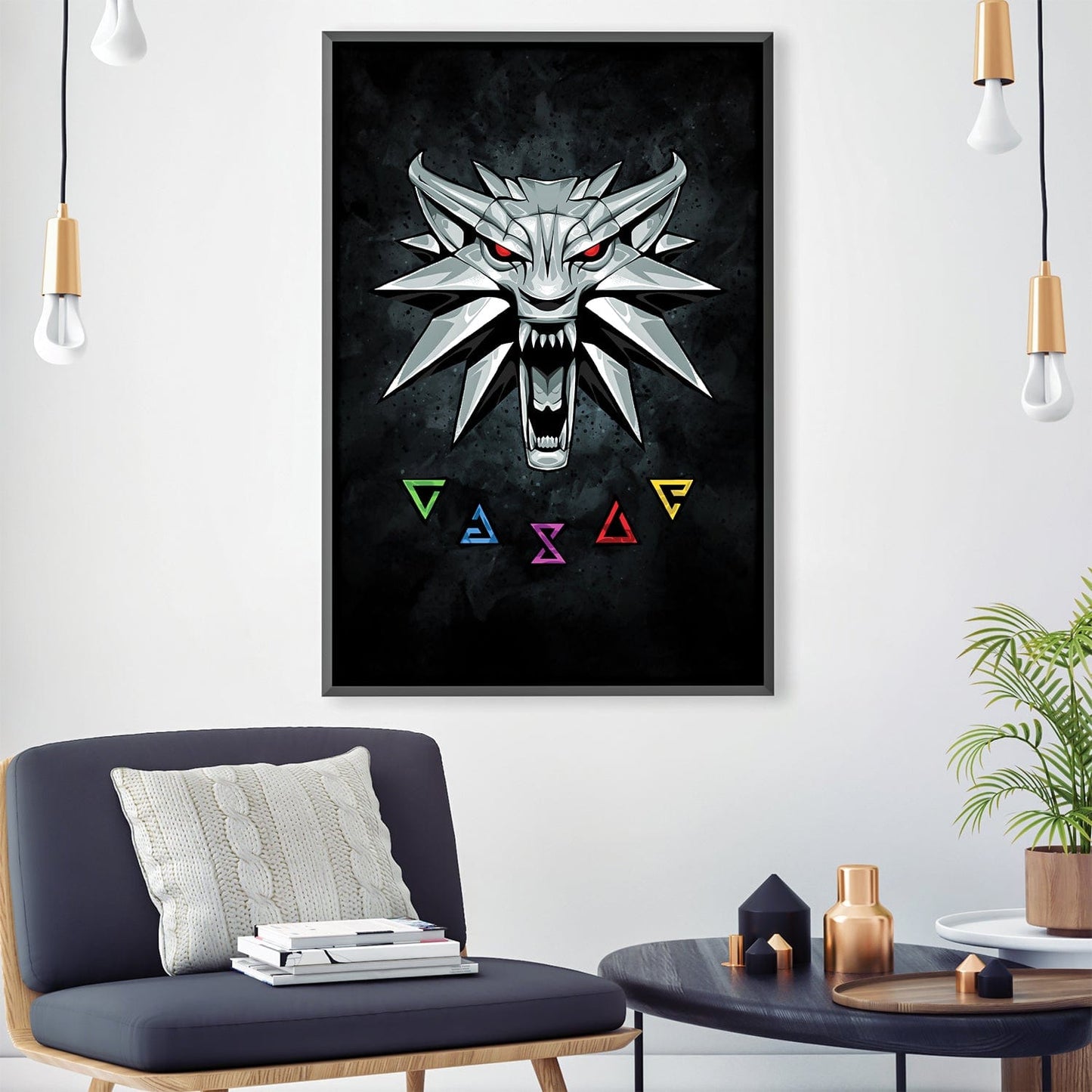 Witcher Wolf Sigil Oil Painting Wall Art for Fantasy Decor