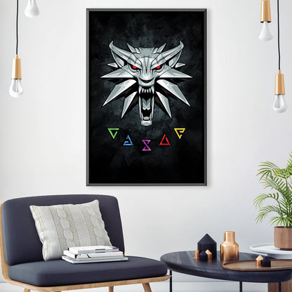 Witcher Wolf Sigil Oil Painting Wall Art for Fantasy Decor